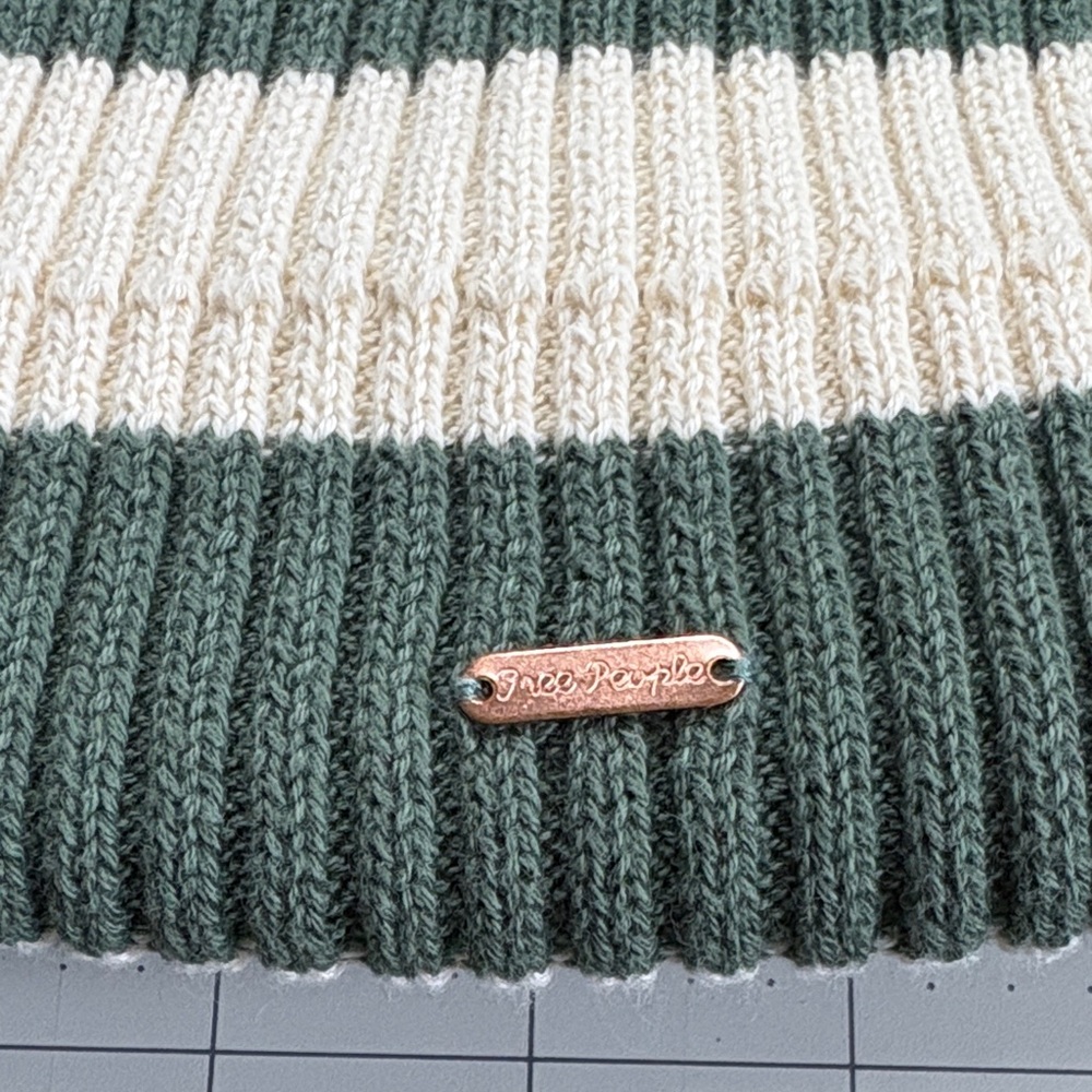 Free People Striped Green and Cream Beanie hat - Picture 2 of 5